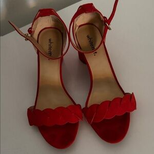 White Mountain Red Braided Ankle Strap Heels